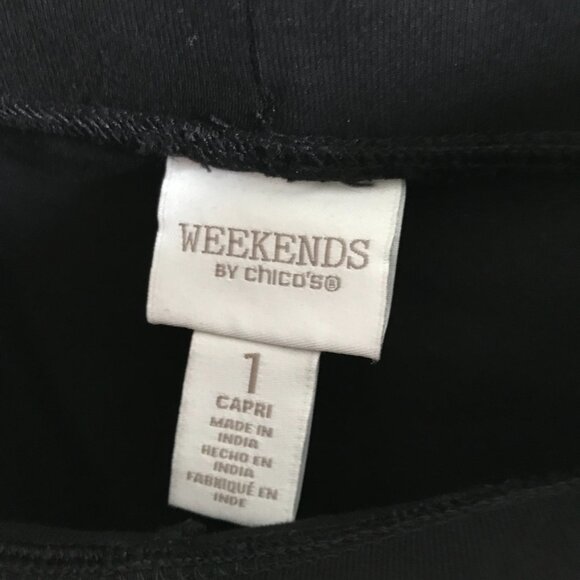 Weekends by CHICO'S size 1 / M Black Stretch Cotton Knit Pull-On Capri Pants - Picture 5 of 5